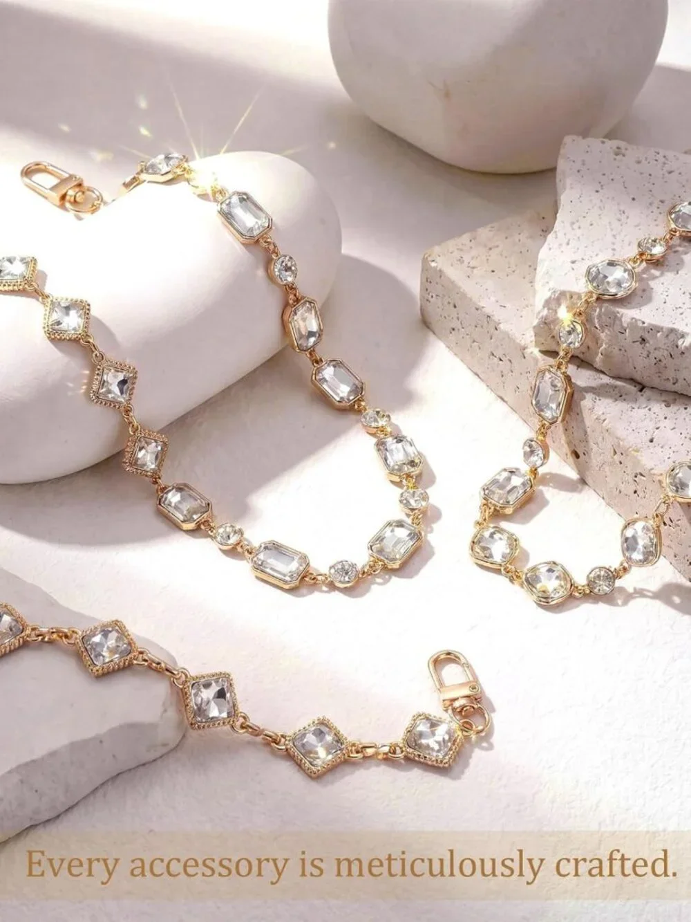 3pcs Rhinestone Bag Chain Charms Set - Clear Crystal Detachable Purse